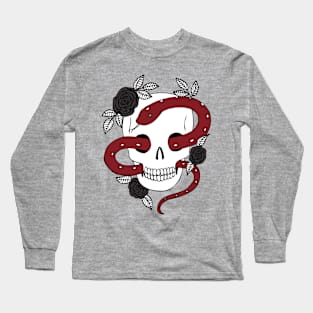 Gothic Halloween Skull and snake - black and white by Cecca Designs Long Sleeve T-Shirt